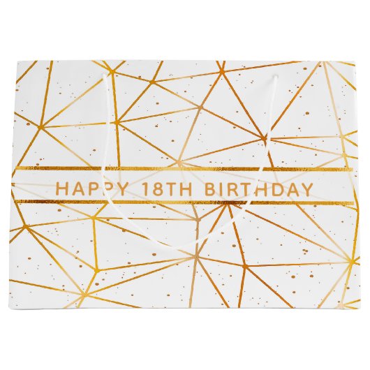 18e verjaardag goud geometrisch patroon wit groot cadeauzakje (Voorkant)