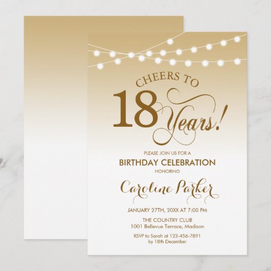 18e verjaardag - Goud Wit Kaart (Voorkant / Achterkant)