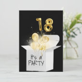 18e verjaardag goudballonnen in witte doos kaart (Staand voorkant)