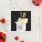 18e verjaardag goudballonnen in witte doos servet (Insitu)
