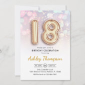 18e verjaardag - gouden ballonnen roze lichten kaart (Voorkant)