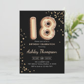 18e verjaardag - gouden ballonnen zwart kaart (Staand voorkant)