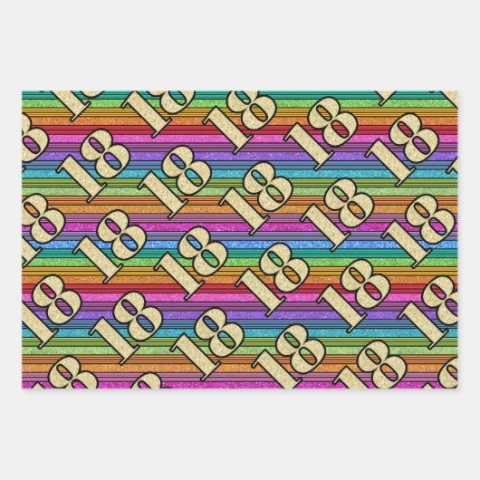 18e Verjaardag Gouden Getallen Regenboog Streep Gl Inpakpapier Vel (Voorkant 2)