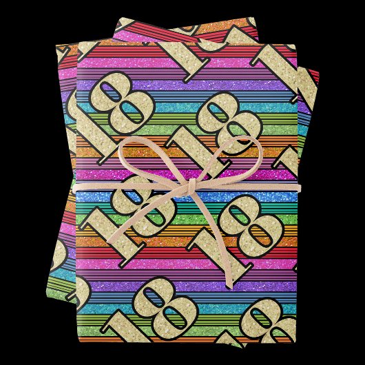 18e Verjaardag Gouden Getallen Regenboog Streep Gl Inpakpapier Vel