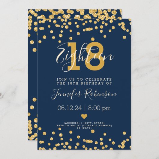 18e verjaardag Gouden Glam Glitter Lights marine Kaart (Voorkant / Achterkant)