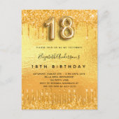 18e verjaardag gouden glitter druppels uitnodiging briefkaart (Voorkant)