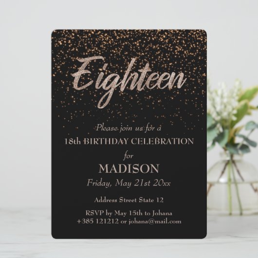 18e verjaardag Gouden Glitter Kaart (Staand voorkant)
