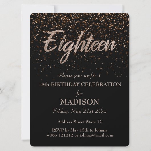 18e verjaardag Gouden Glitter Kaart (Voorkant)
