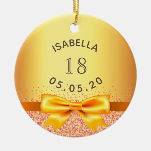 18e verjaardag gouden naam strik keramisch ornament (Voorkant)