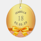 18e verjaardag gouden naam strik keramisch ornament (Links)