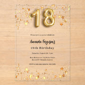 18e verjaardag gouden sterren helder acryl uitnodigingen (Voorkant)