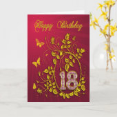 18e verjaardag gouden vlinders kaart (Gele Bloem)
