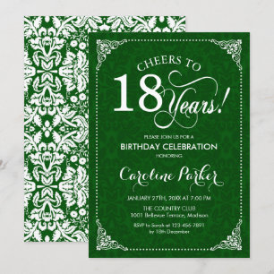 18e verjaardag - Green Damask Kaart