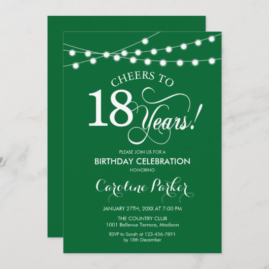 18e verjaardag - Groen Wit Kaart (Voorkant / Achterkant)