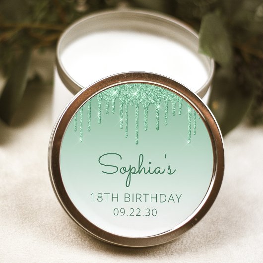 18e Verjaardag Groene Glitter Drip Ronde Sticker