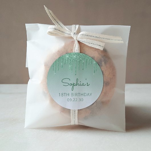 18e Verjaardag Groene Glitter Drip Ronde Sticker