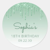 18e Verjaardag Groene Glitter Drip Ronde Sticker (Voorkant)
