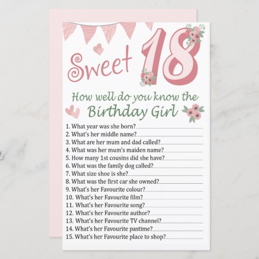 18e verjaardag Hoe goed ken je de verjaardag? (Voorkant / Achterkant)