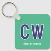 18e verjaardag initialen groen paarse sleutelhanger (Voorkant)