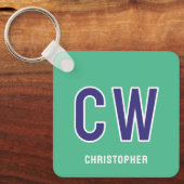 18e verjaardag initialen groen paarse sleutelhanger (Voorkant)