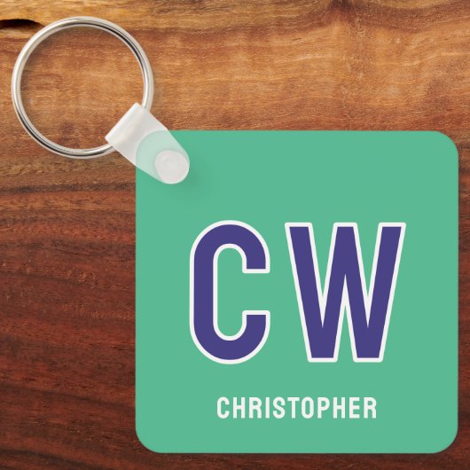 18e verjaardag initialen groen paarse sleutelhanger (Voorkant)