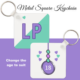 18e verjaardag initialen paarse groen sleutelhanger