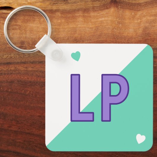 18e verjaardag initialen paarse groen sleutelhanger (Voorkant)