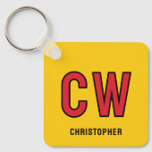 18e verjaardag initialen rood geel sleutelhanger (Voorkant)