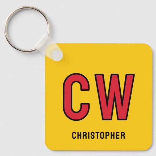 18e verjaardag initialen rood geel sleutelhanger (Voorkant)