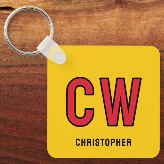 18e verjaardag initialen rood geel sleutelhanger (Voorkant)
