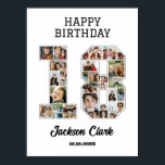 18e verjaardag Jubileum nummer 18 fotocollage Poster<br><div class="desc">Vier 18e verjaardag of trouwdag met deze afdrukbare fotocollage. Kies uw favoriete foto's voor weergave. Pas de naam, tekst en datum aan uw gelegenheid aan. Dit wordt een mooie aandenken met gepersonaliseerde boodschap om op terug te kijken met familie en vrienden. Als je een ander nummer nodig hebt als je...</div>