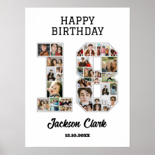 18e verjaardag Jubileum nummer 18 fotocollage Poster