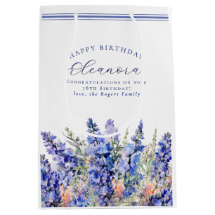 18e Verjaardag Juli Geboortemaand Bloem Blauw Medium Cadeauzakje