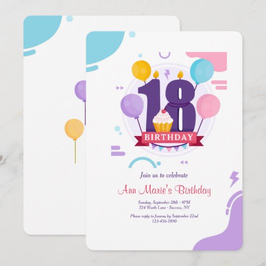 18e verjaardag kaart (Voorkant / Achterkant)