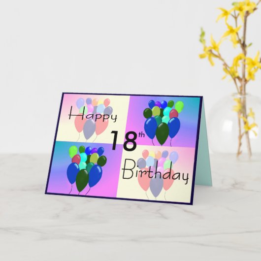 18e Verjaardag Kaart - Ballonnen en wensen / Ieder (Gele Bloem)