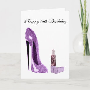 18e Verjaardag Kaart met Lila Stiletto Shoe en Li
