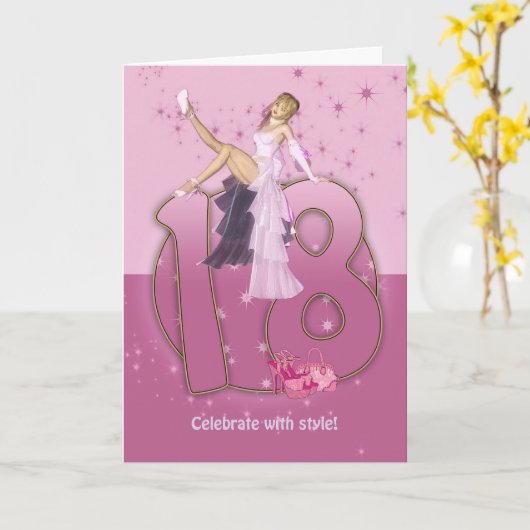 18e verjaardag Kaart Roze (Gele Bloem)