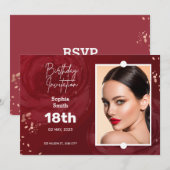 18e verjaardag Kaart uitnodiging | Champagne Red (Voorkant / Achterkant)