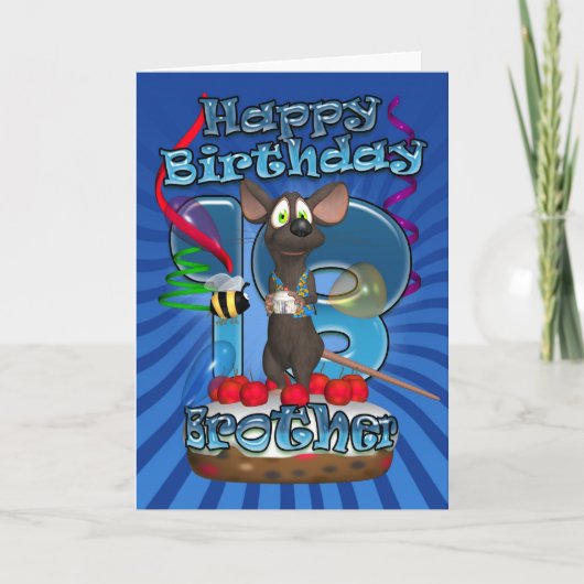 18e Verjaardag Kaart voor Brother - Funky Mouse op (Voorkant)