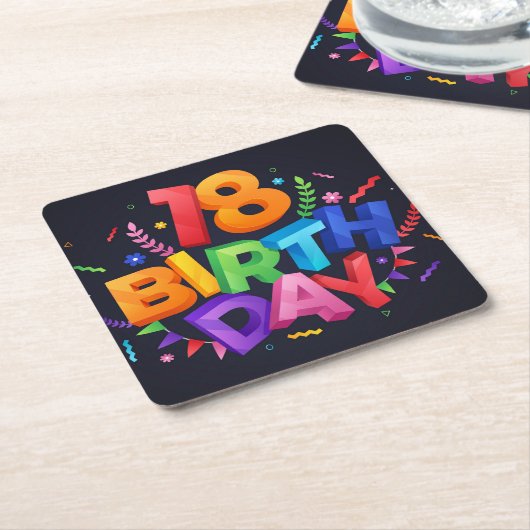 18e verjaardag kartonnen onderzetters (Schuin)