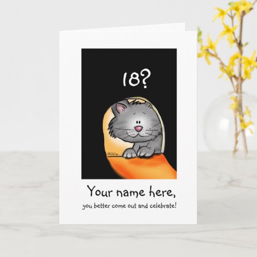 18e Verjaardag Kat- Aanpassen met leeftijd en naam Kaart (Gele Bloem)