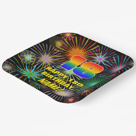 18e verjaardag: Kleurrijk, gevierd vuurwerk Papieren Bordje (Gebogen)