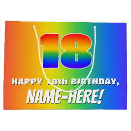 18e verjaardag: Kleurrijk, leuk regenboogpatroon # Groot Cadeauzakje