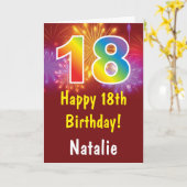 18e verjaardag Kleurrijk Regenboog Vuurwerk Rood Kaart (Gele Bloem)
