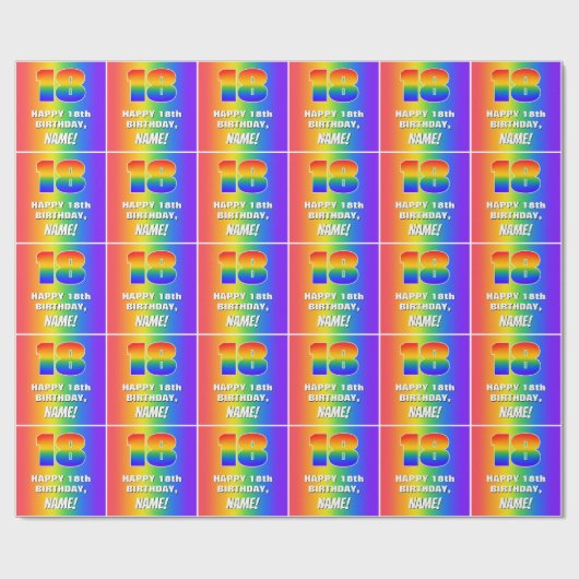 18e verjaardag: kleurrijk, vun regenboogpatroon #  cadeaupapier (Vlak)