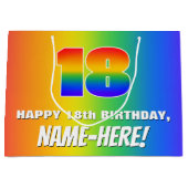 18e verjaardag: kleurrijk, vun regenboogpatroon #  groot cadeauzakje (Voorkant)