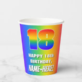18e verjaardag: kleurrijk, vun regenboogpatroon # papieren bekers (Achterkant)