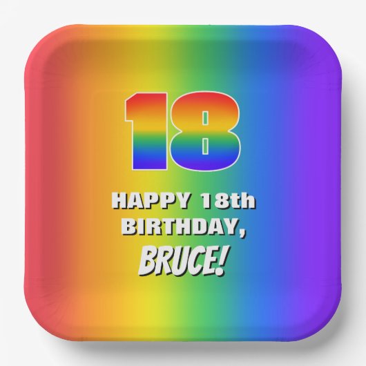 18e verjaardag: kleurrijk, vun regenboogpatroon #  papieren bordje (Voorkant)