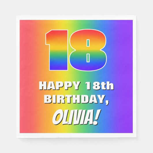 18e verjaardag: kleurrijk, vun regenboogpatroon # servet (Voorkant)