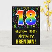 18e verjaardag: kleurrijke muzieksymbolen + regenb kaart (Gele Bloem)